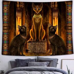 FEASRT Holy Egyptian Mural Tapestry, 80x60 Inches Soft Flannelette, Egyptian Style Bastet Tapestries Queen Pharaoh Mysterious Text Wall Backdrop for Living Room Bedroom Dorm Décor GTYYAY138