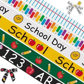 4 Rolls 20 Yards Back to School Ribbons, First Day of School Grosgrain Ribbons Welcome Back 3/8" Ribbons School Rock Ribbons Book Apple Gift Wrapping Ribbons for Teacher Kindergarten Party Supplies