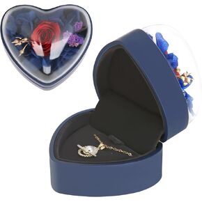 LETURE Creative Heart Shaped Pendant Necklace Gift Box with Flower, Small Jewelry Display Case for Proposal Engagement Wedding Valentine's Day (Black)