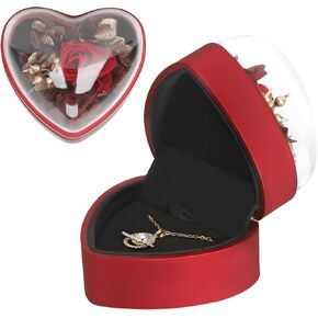 LETURE الإبداعية على شكل قلب قلادة قلادة هدية مربع مع زهرة، حالة عرض المجوهرات الصغيرة لاقتراح الخطوبة الزفاف عيد الحب (أسود) in Kuwait