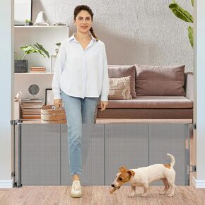 24 Inches Tall Retractable Dog Gate for The House, Short Dog Gates to Step Over, Extends up to 55" Wide, Reinforced Mesh Baby Gate for Doorways, Step Over Pet Gate for Stairs, Indoor/Outdoor (White)