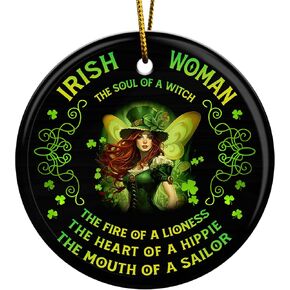 Artsy Woodsy St. Patrick's Day Decor Irish Ireland Green Shamrock Ceramic Ornaments for Christmas Tree Decorations, Unique Gifts Rear-View Mirror Hanging Car Accessories (03)