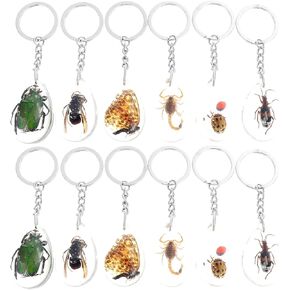 balacoo Insect Specimen Keychain- 12Pcs Creative Insect Amber Specimen Pendant, DIY Insect Specimen Key Ring