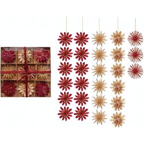 Creative Co-Op Handmade Straw Ornaments, Natural and Red, Boxed Set of 27