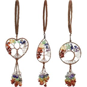 3 PCS Healing Crystals Tree of Life Hanging Ornaments, 7 Chakra Family Walls, Windows, Backpacks, Car Mirrors Hanging Accessories, Meditation Yoga Accessories
