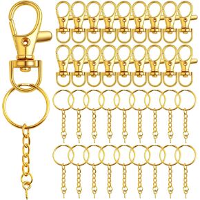 BronaGrand 50 Pieces Metal Swivel Clasps Lanyard Snap Hook Lobster Claw Clasp and Key Rings Keychain with 11mm Screw Eye Pins(Small Size)