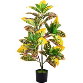 Aphighjoy Fake Plant Artificial Croton Plant, 23.6'' Tall with Colorful Leaves Faux Croton Palm Tree in Pot Decorative, Faux Plant Artificial Plants for Home Decor Indoor (23.6''-1Pc)