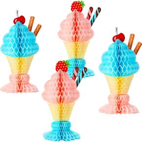 8 Pieces Sundae Table Centerpiece Ice Cream Party Honeycomb Centerpieces Ice Cream Party Decorations for Birthday Summer Theme Party Supplies Baby Shower Decor, 2 Styles