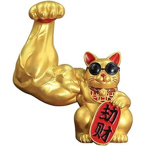 Muscle Arm Cat Figurine Lucky Cat Statue Wealth Good Luck Statue Feng Shui Office Decoration for Home Hotel Ornament - Golden Robbery