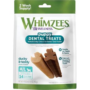 Whimzees by Wellness Dental Treats for Puppies, Natural, Grain Free, Helps to Clean Teeth, Freshen Breath, Reduce Tartar & Plaque, Longer Lasting Chew (M/L)