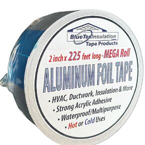 Mega Roll - 2 inch x 75 Yards (225 feet) 4 mil, Aluminum Foil Tape. Heavy-Duty, Flexible, High/Low Temperatures, Seal HVAC Ductwork, Insulation, Vapor Barrier Seam Tape
