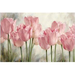 eGoodn 5D Diamond Painting Flowers Art Full Drill Round Shinning Beads Paint by Number Kit, 23.6 by 15.8 inches, Pink Tulips, No Frame