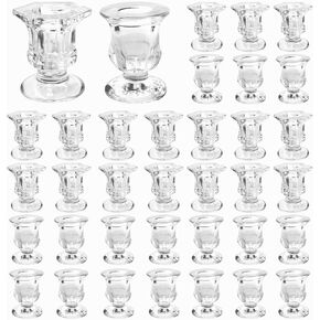 36 Pcs Candlestick Holders 2 Style Taper Candle Holders Bulk Small Glass Candle Holder for Wedding Table Centerpiece Home Party Decor