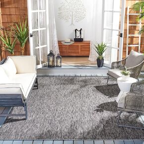 مجموعة SAFAVIEH Courtyard مقاس 6'7 بوصة مربعة سوداء CY8522 داخلية/خارجية مقاومة للماء وسهلة التنظيف في الفناء الخلفي ومنطقة الطين