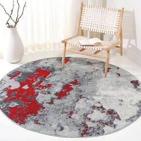 SAFAVIEH Adirondack Collection 4' Round Red / Grey ADR134Q Modern Abstract Non-Shedding Dining Room Entryway Foyer Living Room Bedroom Area Rug