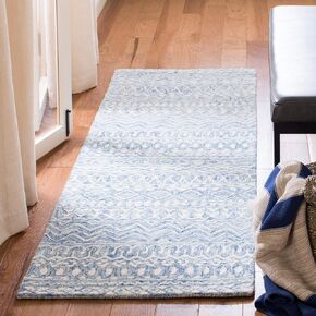 SAFAVIEH Micro-Loop Collection Runner Rug - 2'3" x 8', Blue & Ivory, Handmade Moroccan Boho Tribal Wool, Ideal for High Traffic Areas in Living Room, Bedroom (MLP502M)