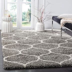 SAFAVIEH Hudson Shag Collection 7' Square Grey/Ivory SGH280B Moroccan Ogee Trellis Non-Shedding Living Room Bedroom Dining Room Entryway Plush 2-inch Thick Area Rug