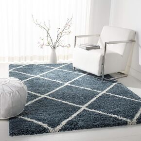 SAFAVIEH Hudson Shag Collection 7' Square Slate Blue/Ivory SGH281L Modern Diamond Trellis Non-Shedding Living Room Bedroom Dining Room Entryway Plush 2-inch Thick Area Rug