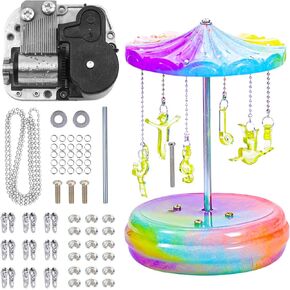 1Set Carousel Music Box Epoxy Resin Mold Project Assembly Accessories Including Music Box Mechanical Movement Bead Chain Open Beads for DIY Craft Epoxy Casting Table Home Decorations(no mold)