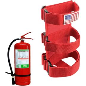 Fire Extinguisher Holder, Roll Bar Fire Extinguisher Strap with American Flag Pattern, Adjustable Roll Bar Fire Extinguisher Mount Holder, Universal Car Accessories (Red)