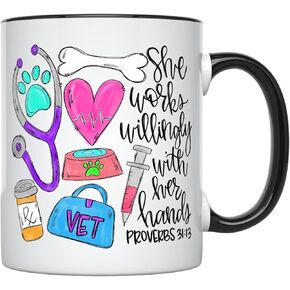 YouNique Designs Veterinary Mug, 11 Ounces, Veterinarian Coffee Mug, Vet Tech Cup, Veterinary Technician Mug, Veterinarian Cup for Women, Veterinary Student Coffee Mug (Black Handle)
