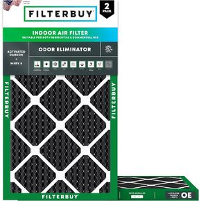 Filterbuy 10x20x1 Air Filter MERV 8 Odor Eliminator (2-Pack), Pleated HVAC AC Furnace Air Filters Replacement with Activated Carbon (Actual Size: 9.50 x 19.50 x 0.75 Inches)