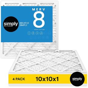 Simply Filters 10x10x1 MERV 8, MPR 600, Air Filter (4 Pack) - Actual Size: 9.75"x9.75"x0.75" HVAC, AC Furnace Air Filter