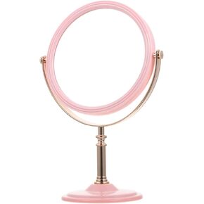Double Sided Vanity Mirror Desktop Desk Portable Vanity Mirror Travel Make up Mirror Vintage Table Mirror Rotatable Mirror Tabletop Vanity Mirror with Lights Aluminum Mirror Pink