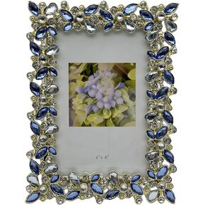 Picture Frame Crystal Photo Frame,Blue Crystal Gemstone Inlay Design With Hd Real Glass (4x 6,Blue)