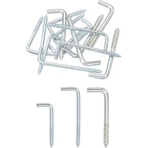 uxcell Right Angle Hooks, 1Set L Shaped Screw Hooks Screw in Hooks, 7 Shape Right Angle Metal Screw Hooks for Hanging, Silver