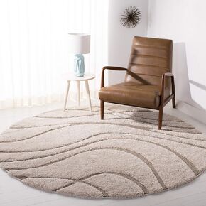SAFAVIEH Florida Shag Collection 10' Round Cream/Beige SG471 Abstract Wave Non-Shedding Living Room Bedroom Dining Room Entryway Plush 1.2-inch Thick Area Rug
