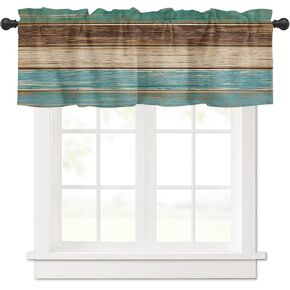 Valance Curtain for Kitchen, Retro Rustic Barn Wood Teal Green Brown Window Valance for Living Room Scroll,Rod Pocket Valances for Bedroom Decor,Window Treatment Valance 1 Panel 18" x 54"
