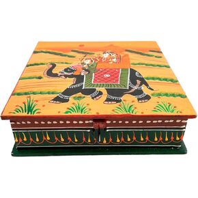 Rajasthani Jewelry Organizer Wooden Box Earring Holder Organizer for Rings Necklace Rustic Wooden Jewelry Box (10 Inch)