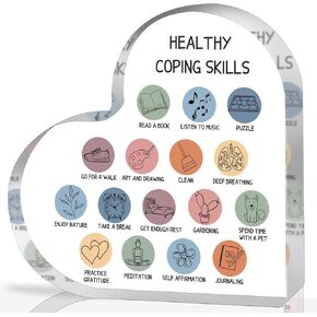 Therapy Office Decor, Anxiety Healthy Coping Skills Mental Health Decorations for Social Worker Classroom School Counseling Therapist Supplies Educational Acrylic Heart Art Decor