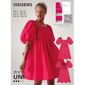 Vikisews Sewing Patterns for Women - Nola Summer Dress Sewing Pattern for Women, Size US2 - US14 - Appropriate for Beginners with Easy to Follow Sewing Instruction