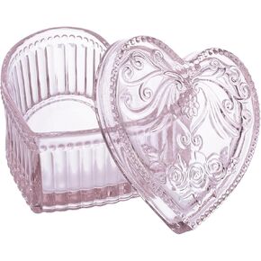 Heart-Shaped Rose Embossed Jewelry Box, Glass Candy Box with Lid, Womens Necklace Earrings Brooch Storage Box