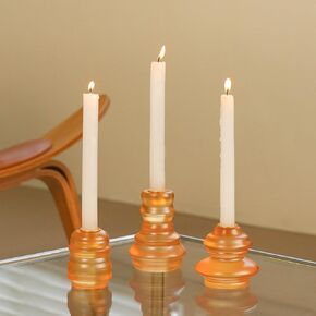 Taper Candle Holder Set of 3, Candlestick Holders for Home Decor Amber Vintage Candle Holder for Table Centerpiece Decorative, Wedding, Party and Festival, 3 Assorted Sizes