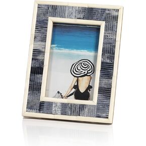 Zodax Mendocino Blue Carved Bone Photo Frame with White Borders (5x7)