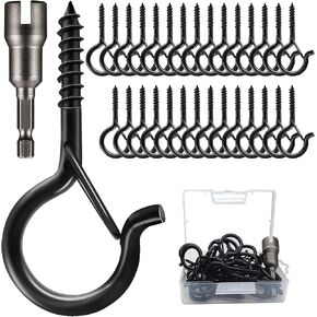 22 Pack Screw Hooks for Hanging Outdoor String Lights, Heavy Duty 2.2 Inch Black Q-Hanger Hanging Christmas Lights, Plants Include 1 Wing Nut Driver, Wall Wood Ceiling Deck Mount