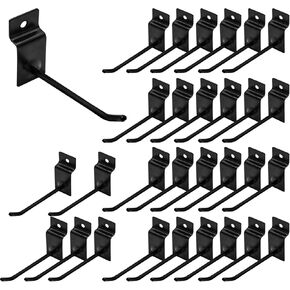 30Pcs 4 Inch Black Slatwall Panel Hooks, Heavy Duty Slat Wall Hanging Display Hooks Pegboard Metal Hanger Hook for Gridwall Garage Shop Retail