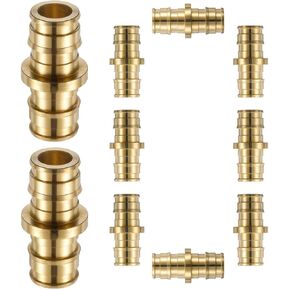 (10 Pack) Lidertik PEX Fittings 3/4 to 1/2 Reducer PEX Adapter Brass Coupling, 3/4" PEX F1807 to 1/2" PEX F1807 Crimp Pipe Fitting Brass