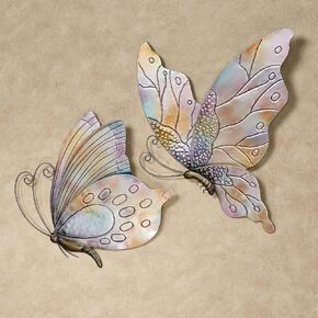 Touch of Class Butterflies in Flight Wall Art Set of Two - Metal - Gold, Pink, Blue, Purple, Orange - Decorative Metallic Sculptures for Bedroom, Living Room, Bathroom, Kitchen, Office