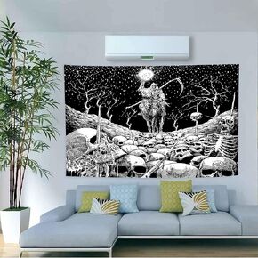 Aidatain Grim Reaper Skull Tapestry Skeleton Death Wall Hanging Tapestries for Men Bedroom Fantasy Cool Tapestry Flannel Fabric 80"x60"background Wall Art for Living Room Home Dorm Decor GTDWAT60