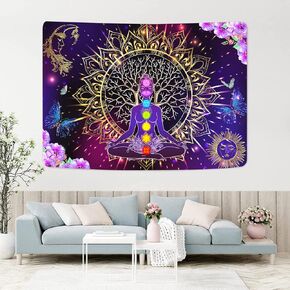 YLPHYLIS Tree of Life Tapestry Seven Chakra Spiritual Tapestry 51.2x59.1 Inches Yoga Meditation Tapestry Hippie Moon and Sun Tapestry for Bedroom Living Room Dorm Home Tapestry YL126