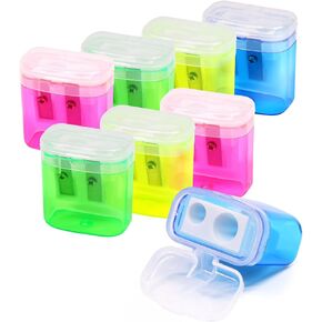 Manual Pencil Sharpeners Kids - 8 Pack Small Colored Handheld Dual Hole Pencil Sharpener with Lid for School Classroom Home Office