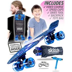SKITCH Skateboard Gift Set for Big Kids, Teens & Adults | Complete 27" x 8", 7-Layer Premium Bamboo Maple Wood Deck + ABEC 9 Bearings + Skate Tool + Tote Bag | Cruiser Skateboards Kids (Bamboo Maple)