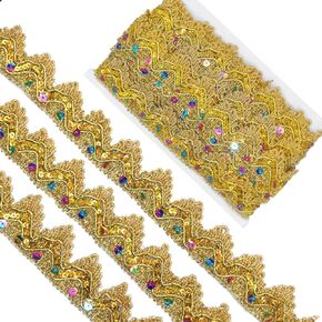 Sequin Metallic Braid Trim 1.5" x 9.84Yards Embroidery Triangle Edging Trimming Ribbon Applique Costume Sewing Curtain Craft Supplies(Gold)
