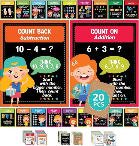 20 First Grade Math Posters - 11x14in Kindergarten Math Posters, Elementary Math Posters, Boho Math Posters for Elementary School, Boho Math Posters for Classroom, Math Posters for Kindergarten in Kuwait