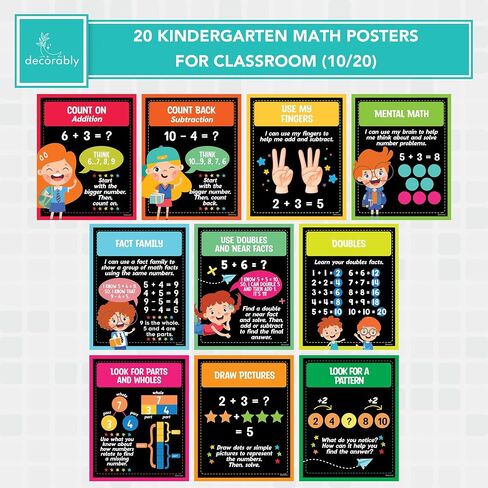 20 First Grade Math Posters - 11x14in Kindergarten Math Posters, Elementary Math Posters, Boho Math Posters for Elementary School, Boho Math Posters for Classroom, Math Posters for Kindergarten in Kuwait