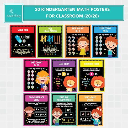 20 First Grade Math Posters - 11x14in Kindergarten Math Posters, Elementary Math Posters, Boho Math Posters for Elementary School, Boho Math Posters for Classroom, Math Posters for Kindergarten in Kuwait